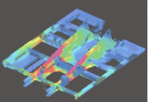 Dynamic stress distribution on the main frame stems from structural analysis based on RecurDyn output load data.